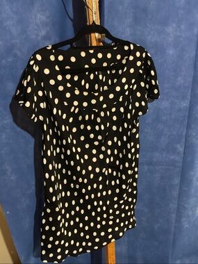 Anne Klein Black Blouse with White Polka Dots